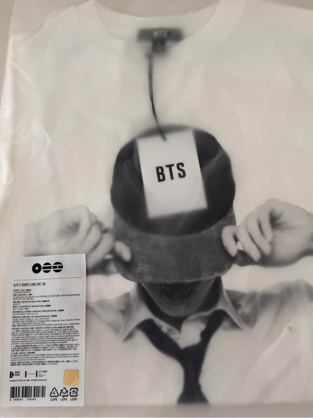 Official ARIRANG BTS JIN S/S Graphic T-Shirt – HYBE / BIGHIT – White – Size M